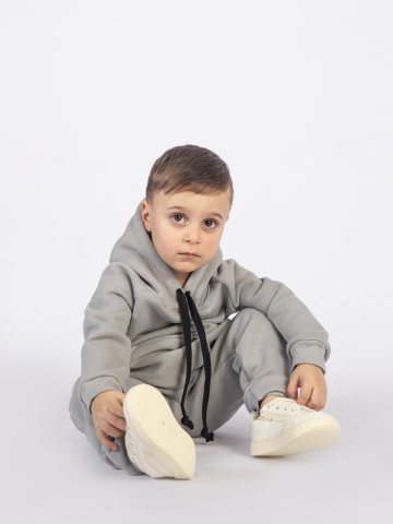 296-С. Свитшот с капюшоном  + Штаны, хлопок 65%, 35% ПЭ, 3-х нитка (начес) серый  146,152,158