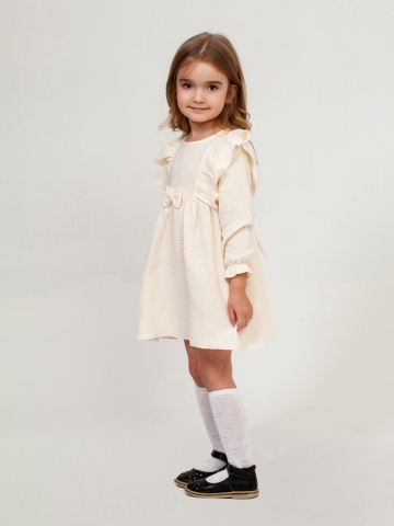Купить 321-СЛ. Платье из муслина детское, хлопок 100% сливочный, р. 74,80,86,92 в Томске