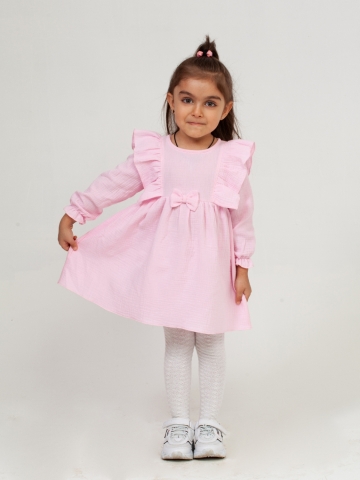 Купить 321-Р. Платье из муслина детское, хлопок 100% розовый, р. 74,80,86,92 в Томске